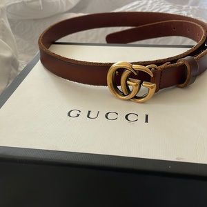 Brown Leather Belt with Double G buckle